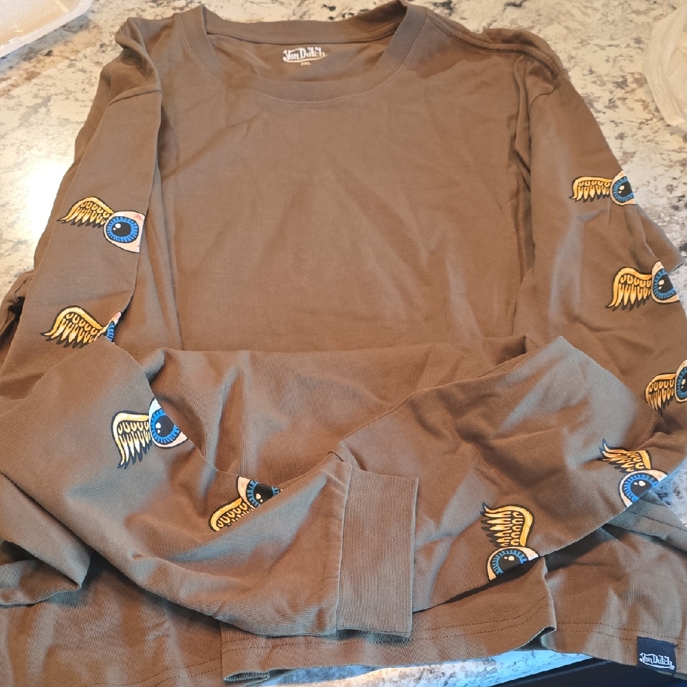Von Dutch Brown Long Sleeve Shirt with Eye and Wing Design